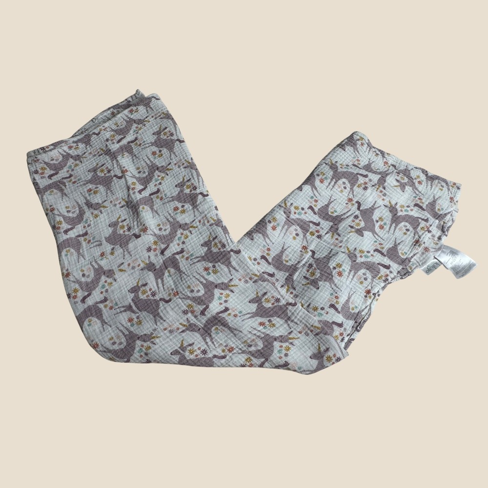 Lulujo Baby Cotton Muslin Swaddle Blanket Purple Unicorn Floral Print 46x42